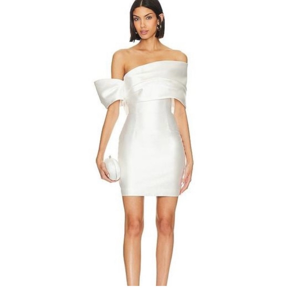 Solace London White Off-Shoulder Edda Sheath Mini Dress